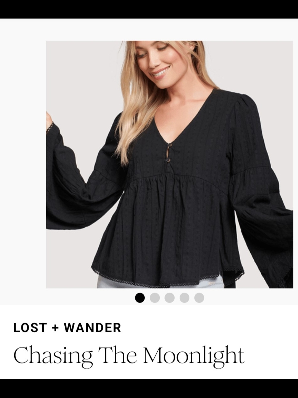 Lost + Wander Black Textured V-Neck Peasant Blouse